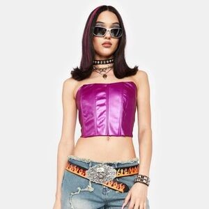 Dolls kill nwot faux leather magenta / violet corset slightly metallic